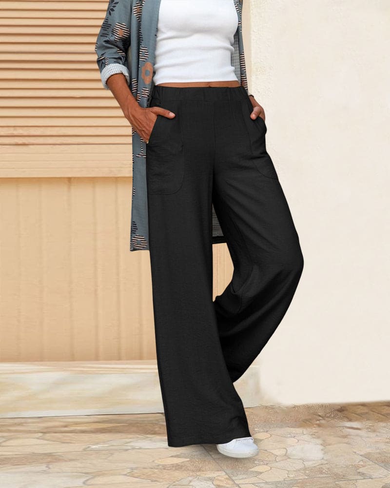 Out-Shine | Soft Casual Wide Pants With Elastic Waistband And Pockets
