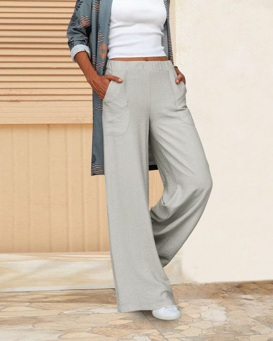 Out-Shine | Soft Casual Wide Pants With Elastic Waistband And Pockets