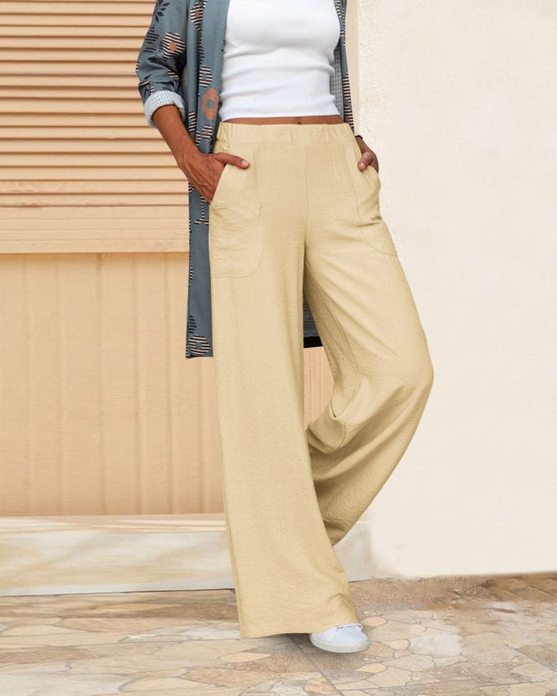 Out-Shine | Soft Casual Wide Pants With Elastic Waistband And Pockets