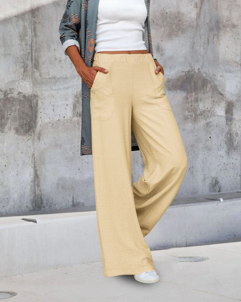 Out-Shine | Soft Casual Wide Pants With Elastic Waistband And Pockets