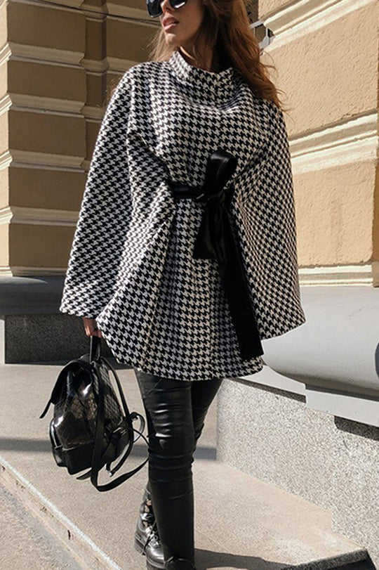 Out-Shine | Houndstooth Loose Lace-Up Cape