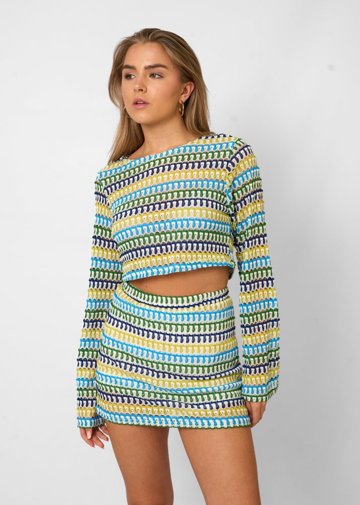 Out-Shine | Colorful Crocheted Crop Top and Skirt Set for Women