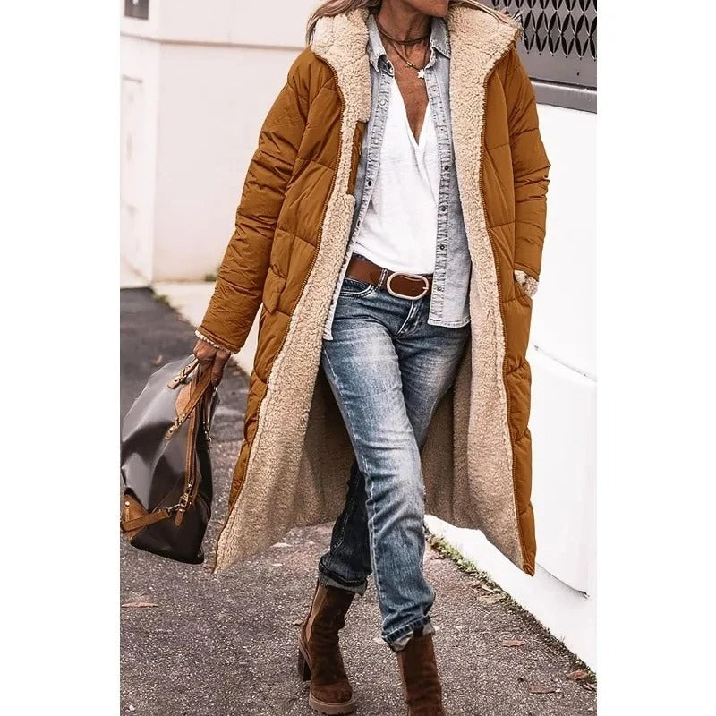 Out-Shine | Comfortable Warm Fleece Long Puffer Jacket with Hood