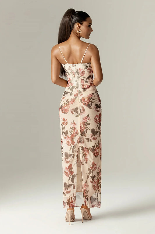 Out-Shine | Bloom Corset Maxi Dress with Italian Rose Print