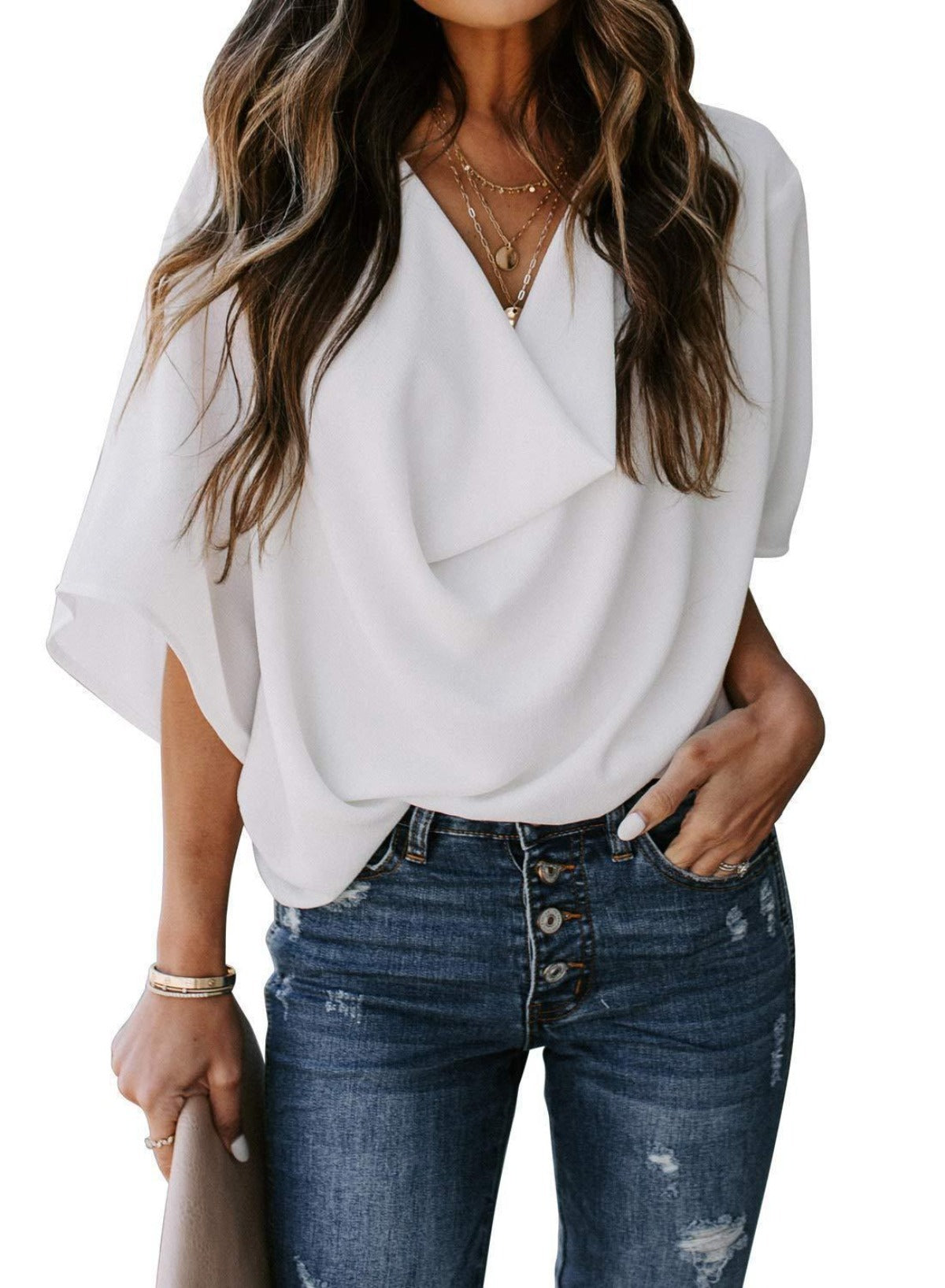 Out-Shine | Chiffon shirt with V neckline
