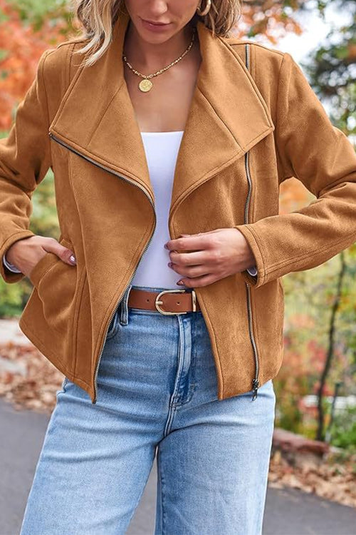 Out-Shine | Up Pocketed Faux Suede Moto Jacket