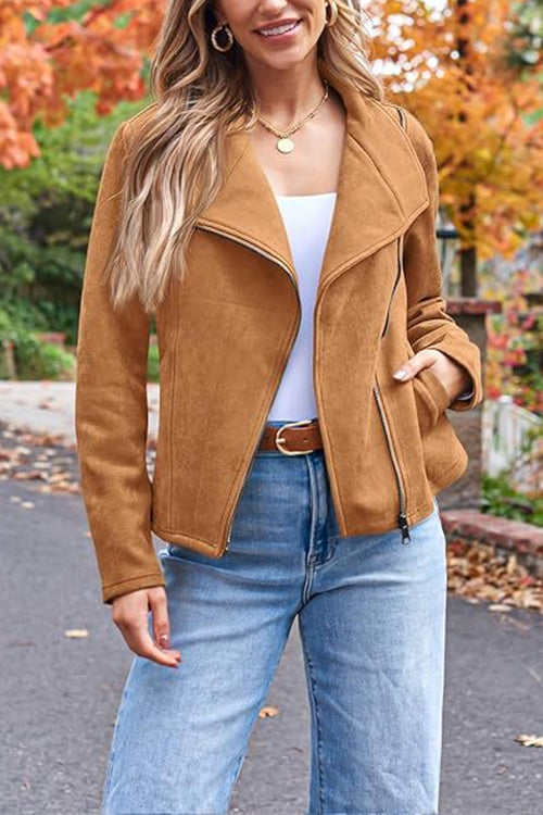 Out-Shine | Up Pocketed Faux Suede Moto Jacket