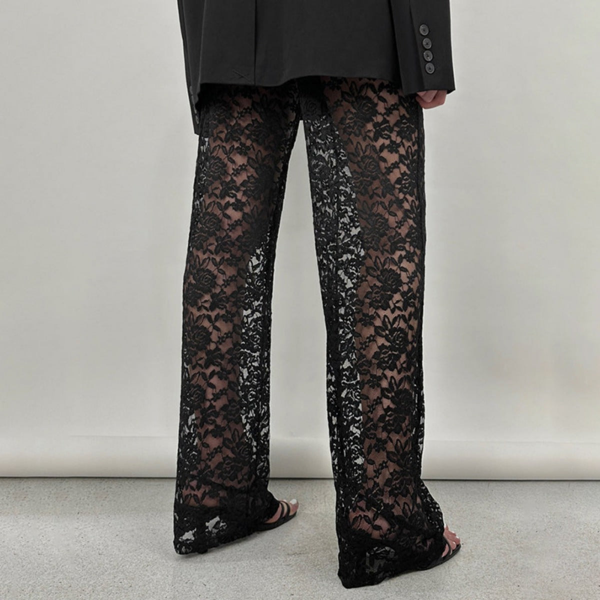 Out-Shine | Lace perspective high waist splice long straight pants