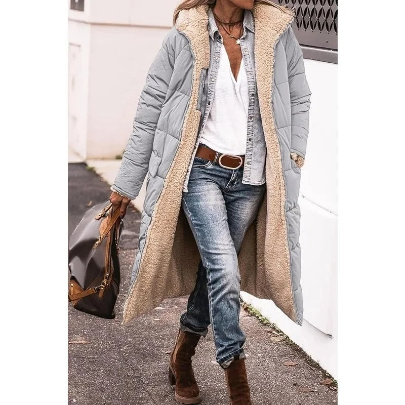 Out-Shine | Comfortable Warm Fleece Long Puffer Jacket with Hood