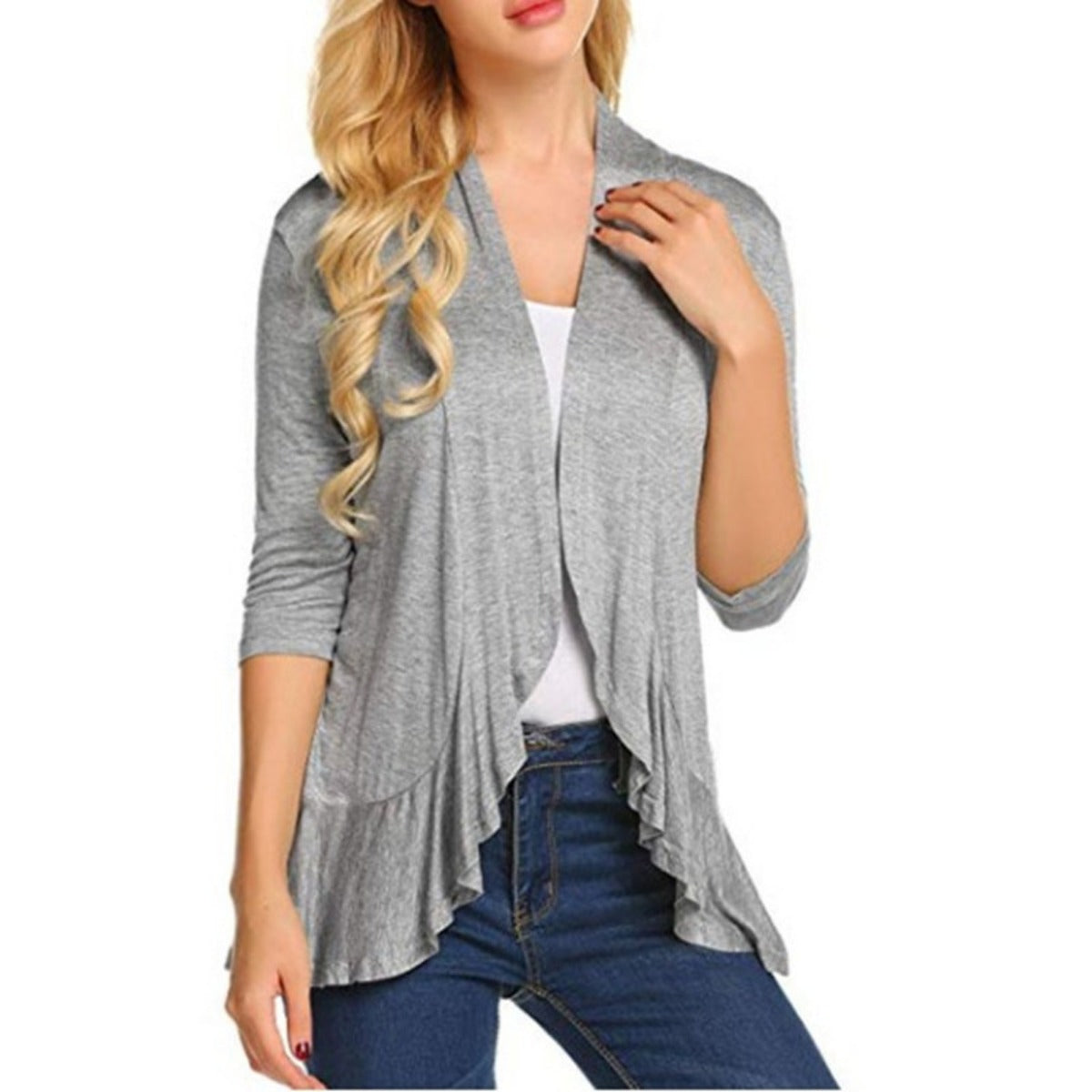 Out-Shine | Solid Color Cardigan with Wavy Hem