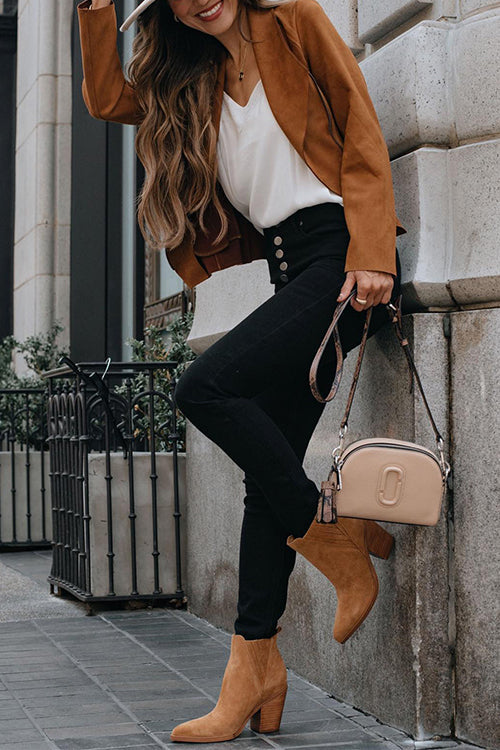 Out-Shine | Up Pocketed Faux Suede Moto Jacket