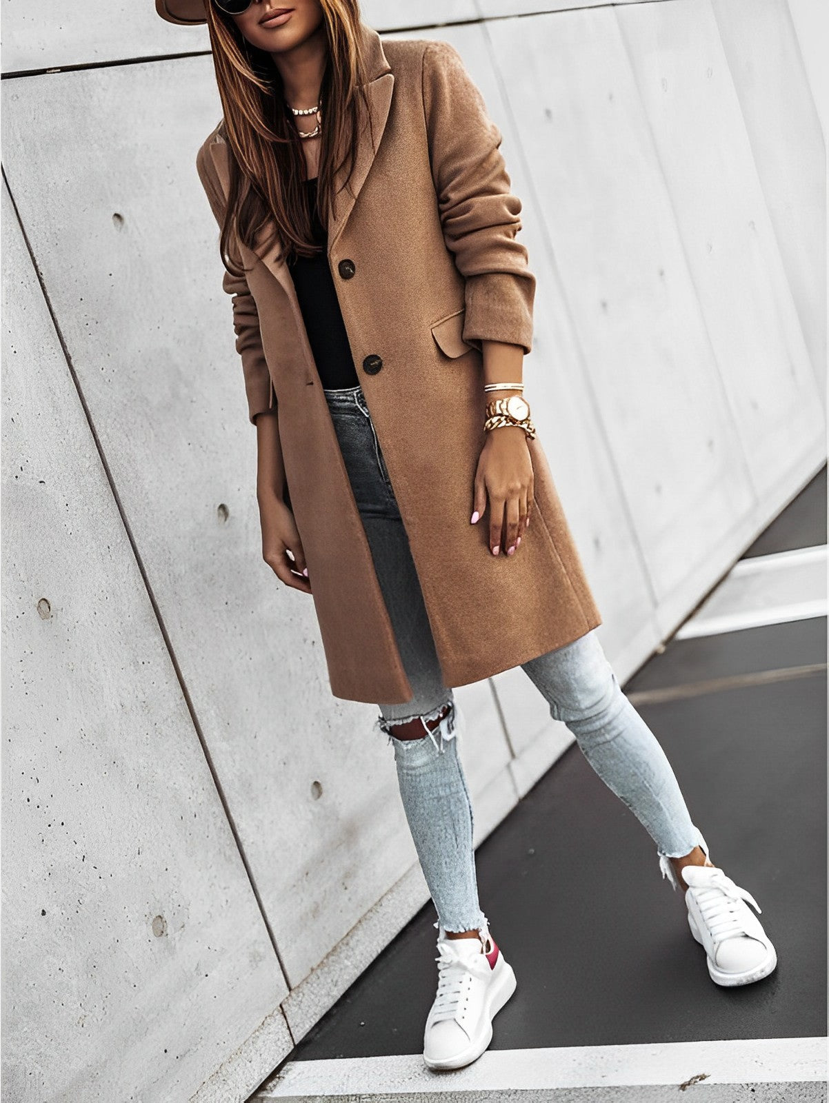 Out-Shine | Classic Two-Button Coat with Long Sleeves