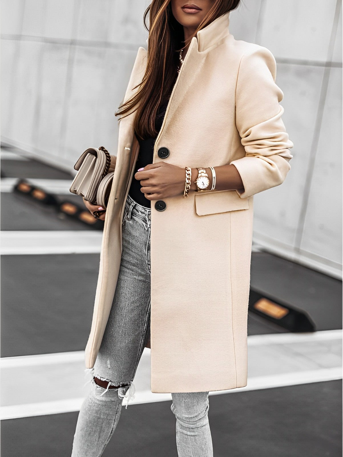 Out-Shine | Classic Two-Button Coat with Long Sleeves