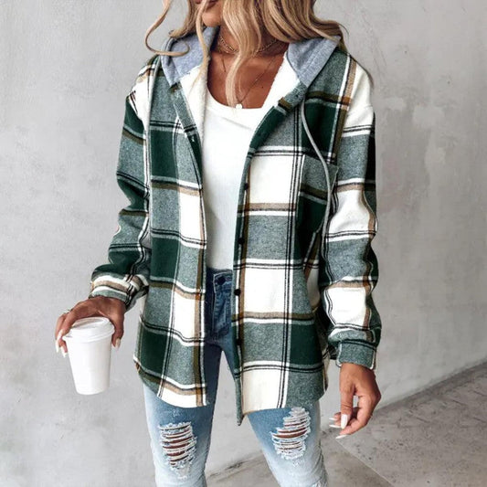 Out-Shine | Plaid Long Sleeve Hoodie Buttons Jacket