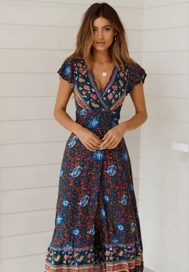 Out-Shine | Stylish Wrap Design Floral Print Dress for Women