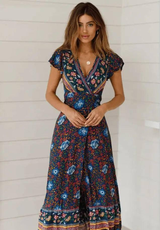Out-Shine | Stylish Wrap Design Floral Print Dress for Women