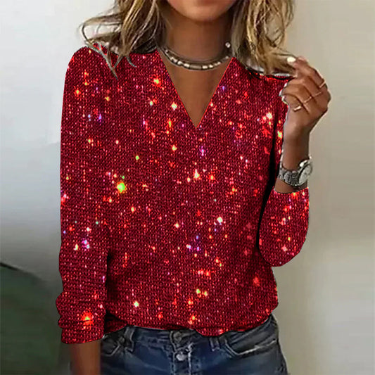 Out-Shine | Shiny sweater with V neckline
