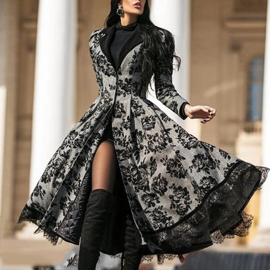 Out-Shine | Autumn Winter Lace Deployment Retro Long Trench Coat