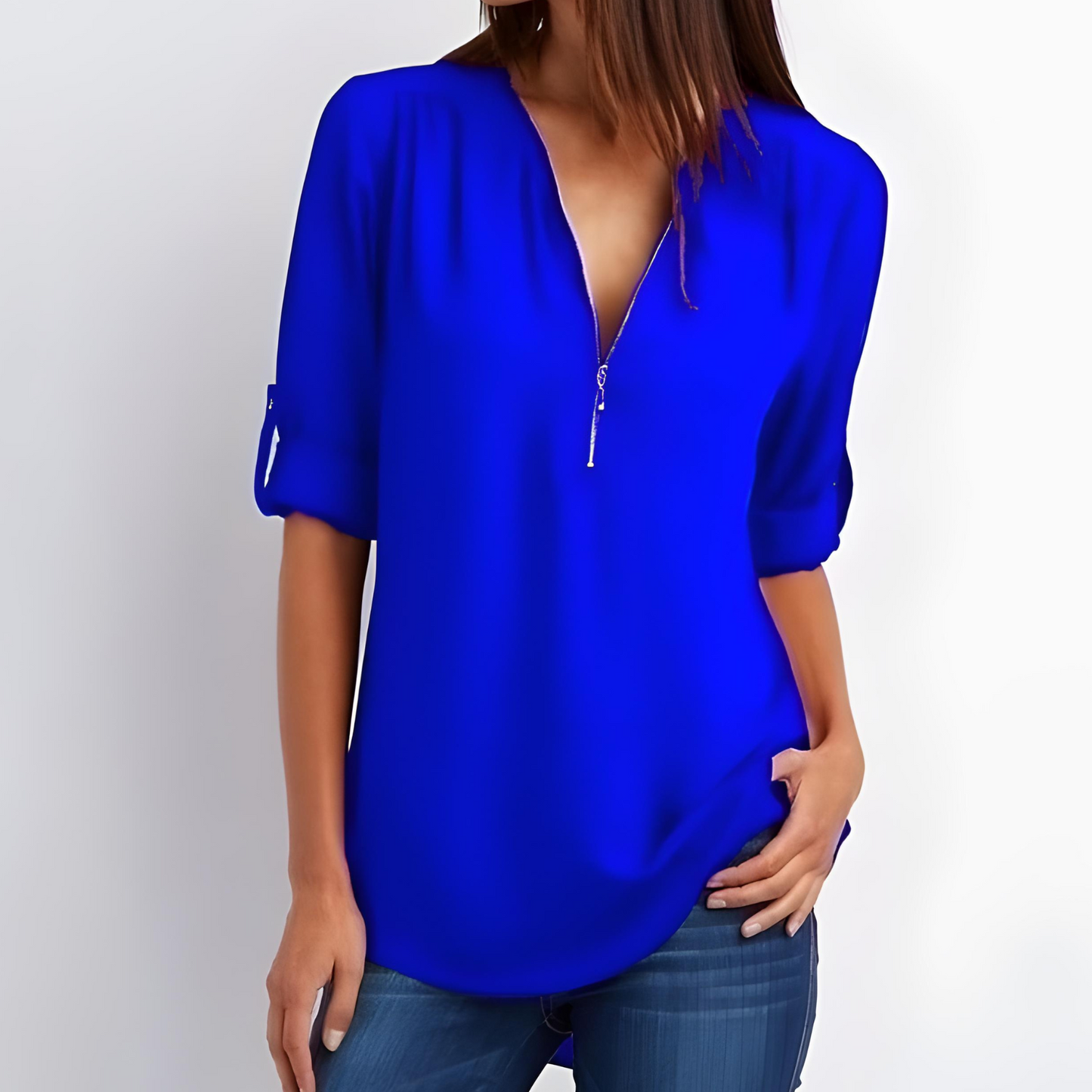 Deslumbra | Blusa elegante con cremallera y cuello en V 