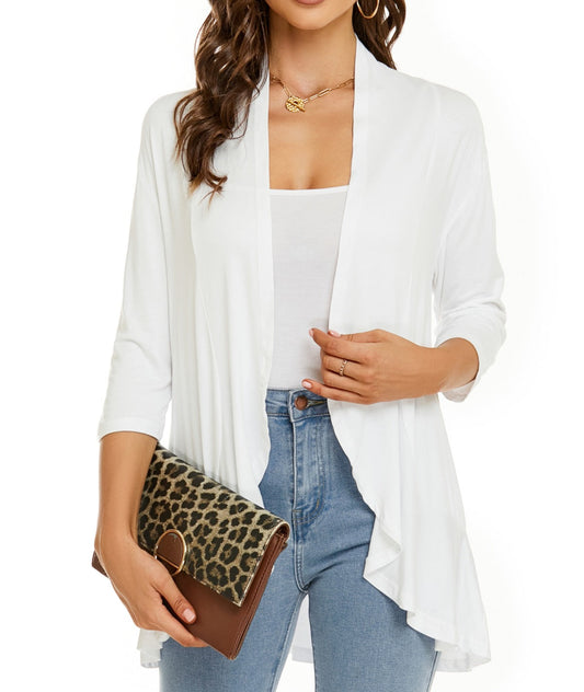 Out-Shine | Single color cardigan with seven quarter sleeves and ruffle border