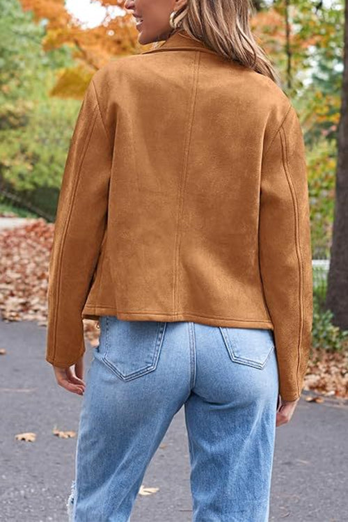 Out-Shine | Up Pocketed Faux Suede Moto Jacket