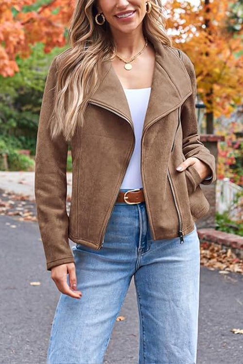 Out-Shine | Up Pocketed Faux Suede Moto Jacket