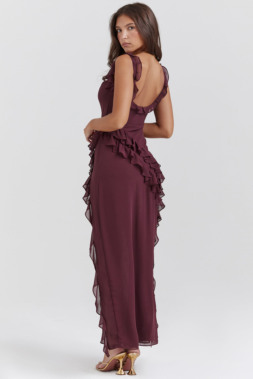 Out-Shine | Women's Stylish High Slit Dress Ruffle