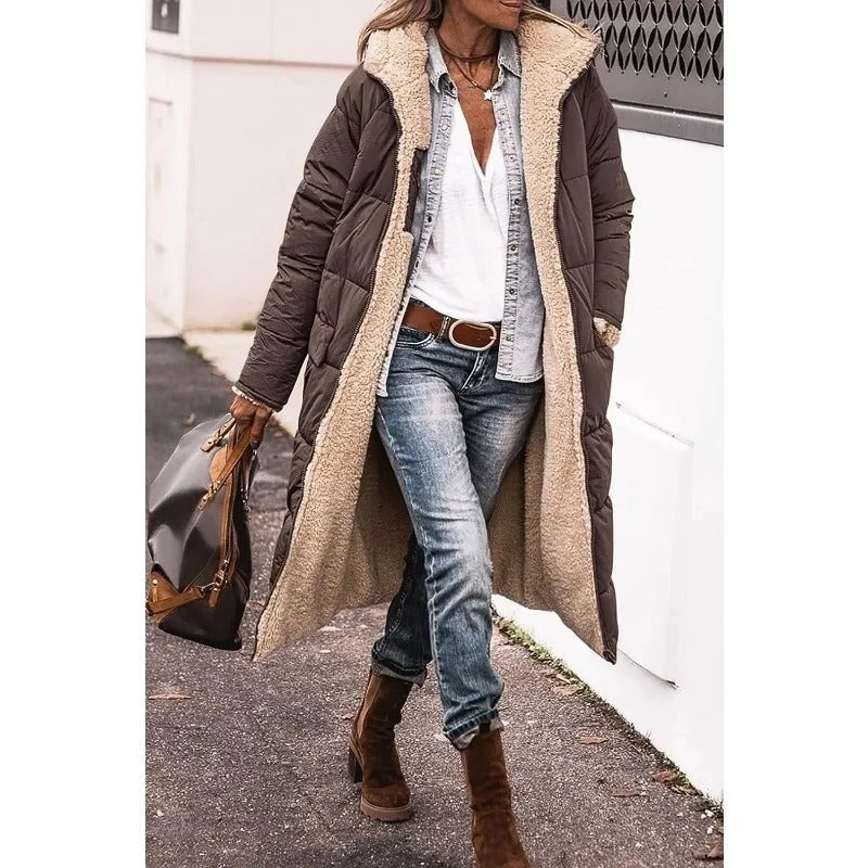 Out-Shine | Comfortable Warm Fleece Long Puffer Jacket with Hood