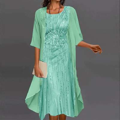 Out-Shine | Casual Printing Chiffon Dress Two-Piece Set