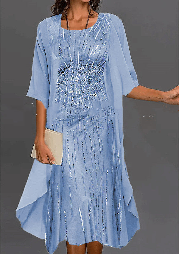 Out-Shine | Casual Printing Chiffon Dress Two-Piece Set