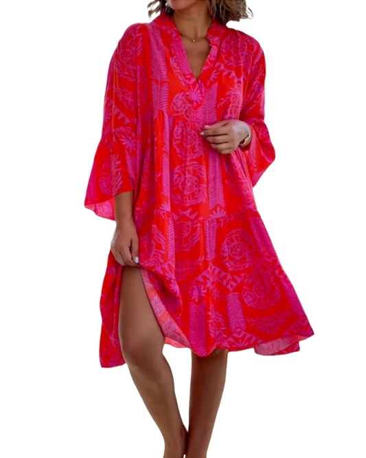 Deslumbra | Vestido con mangas 3/4 y estampado geométrico bohemio