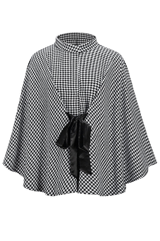 Out-Shine | Houndstooth Loose Lace-Up Cape