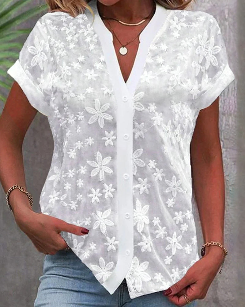 Out-Shine | Short Sleeve Flower With V-Neck