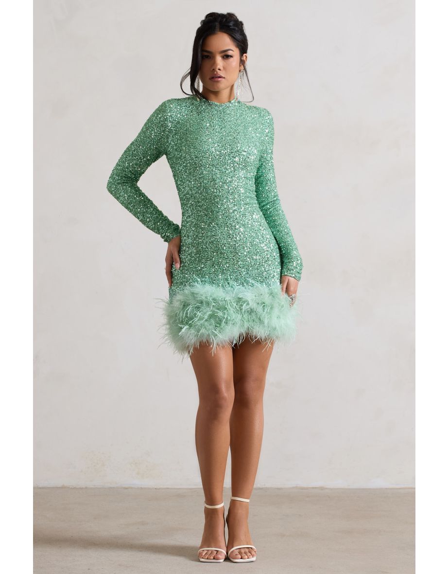 Out-Shine | Berry Sequin Feather Hem Mini Dress