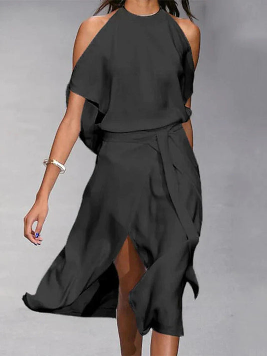 Out-Shine | Black dress with Schulterausschnitten.