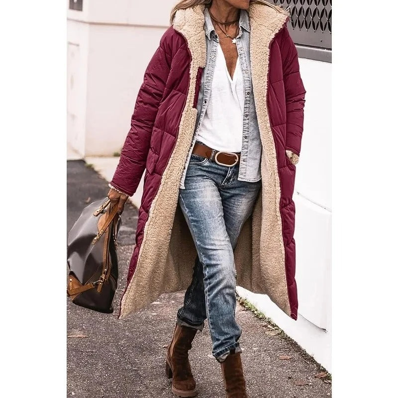 Out-Shine | Comfortable Warm Fleece Long Puffer Jacket with Hood