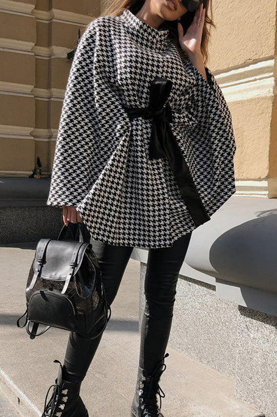 Out-Shine | Houndstooth Loose Lace-Up Cape
