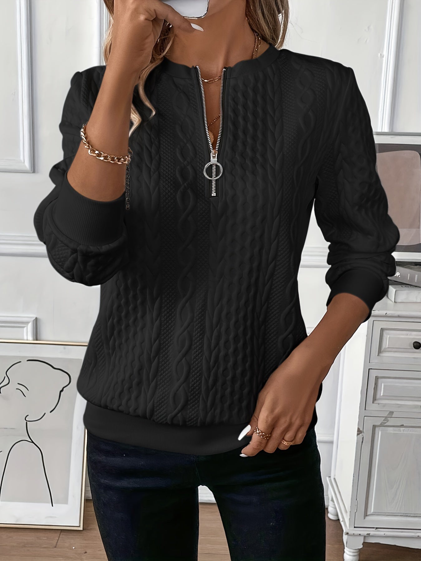 Out-Shine | Solid Colour Front Zipper Sweater