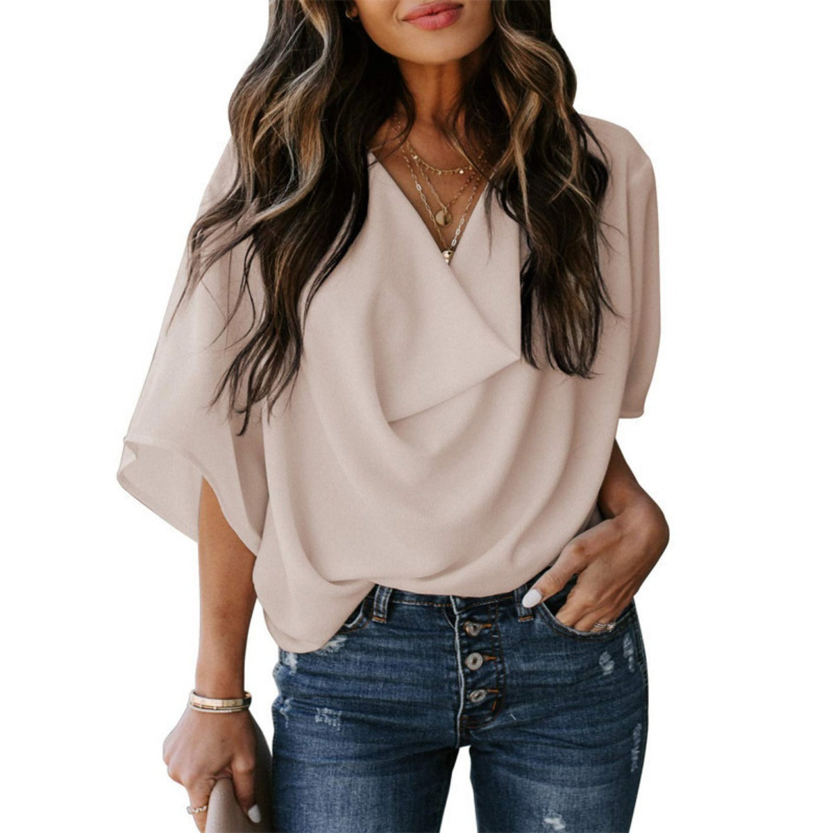Out-Shine | Chiffon shirt with V neckline