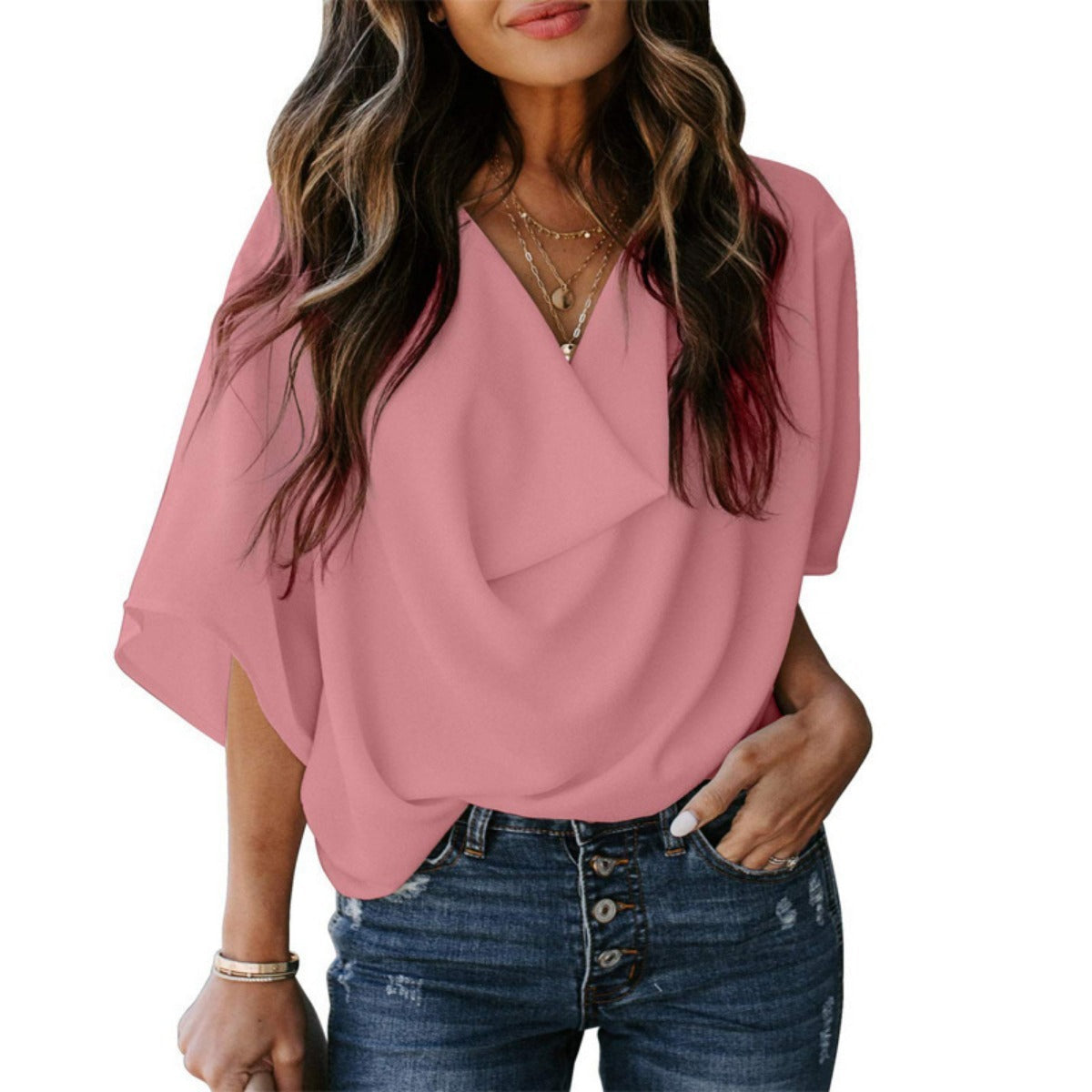 Out-Shine | Chiffon shirt with V neckline