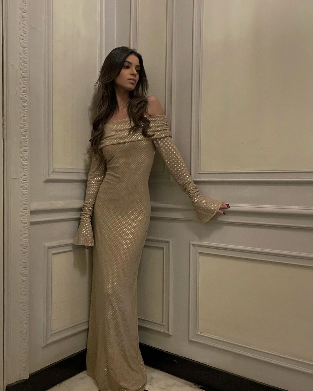 Out-Shine | Off-Shoulder Shimmer Maxi Dress