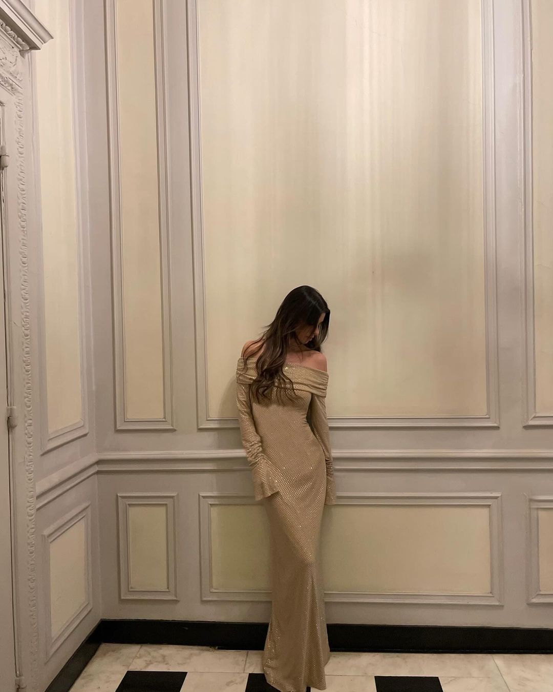 Out-Shine | Off-Shoulder Shimmer Maxi Dress