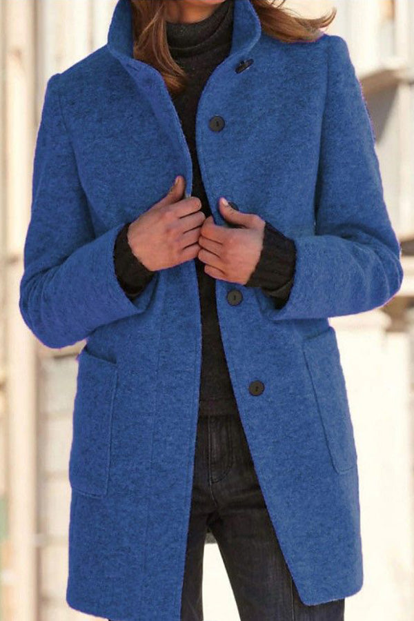 Out-Shine | Solid Color Button Stand Collar Wool Jacket