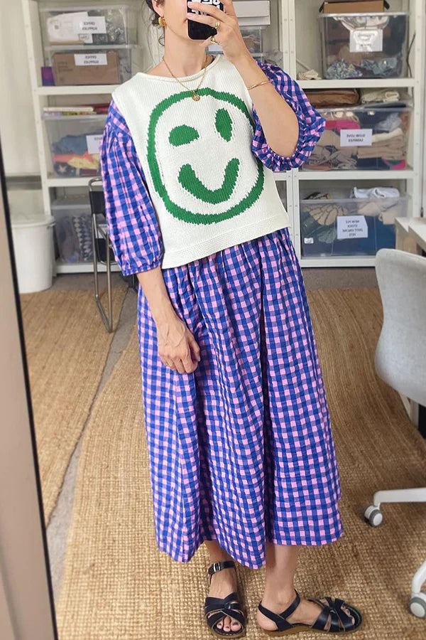 Out-Shine | Happy Face Knit Unique Pattern Versatile Loose Tank Top