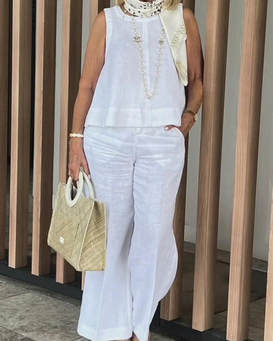 Out-Shine | Sleeveless Cotton & Linen Two-Piece Set