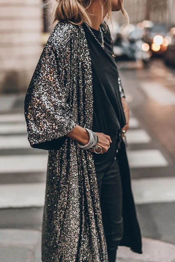 Out-Shine | Glamour Sequin Bell Sleeve Kimono