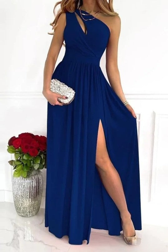 Out-Shine | Black Evening Dress With One Shoulder Wear Of Novella