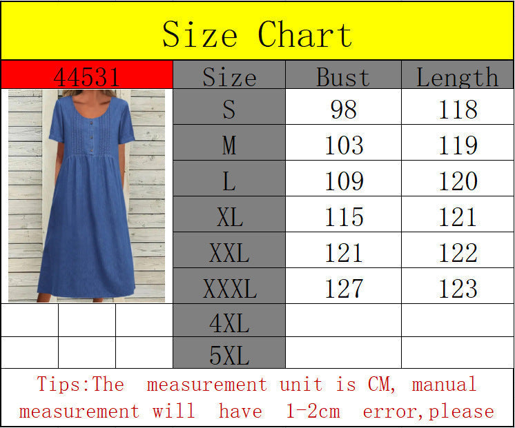 Out-Shine | Shaped Collar Mid-Length Elegant Denim Short Sleeve Dress