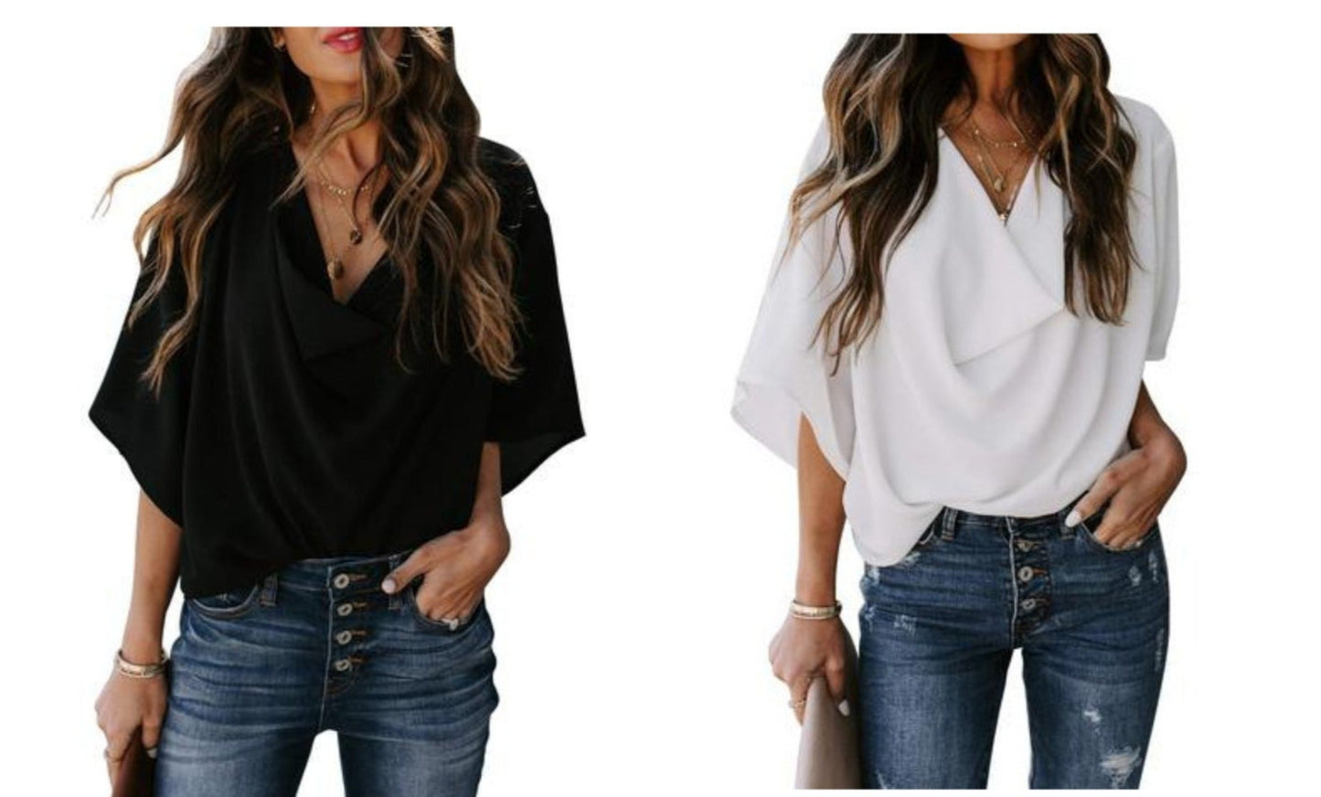 Out-Shine | Chiffon shirt with V neckline
