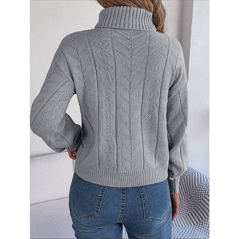 Out-Shine | High Collar Twist Knit Long Sleeve Pullover Sweater